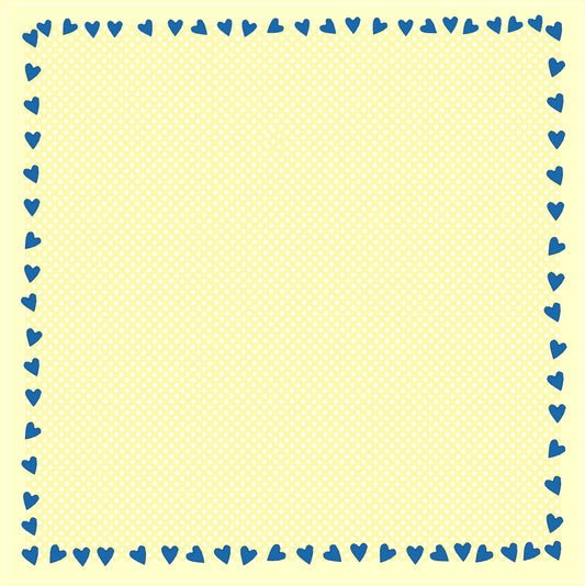 Victorian Baby Yellow Polkadots with blue hearts trim 12X12