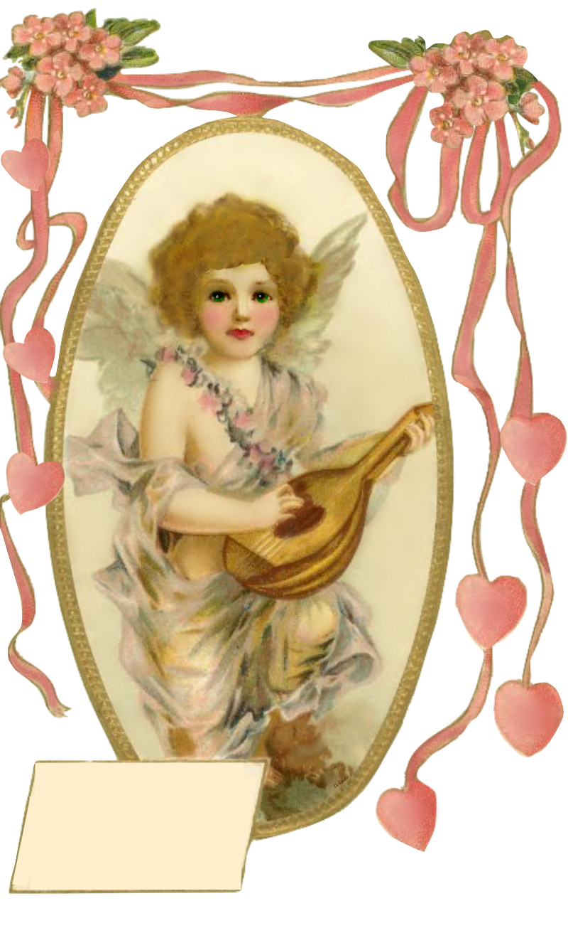 Victorian Greeting Angel Blank with Hearts & Ribbons Peach