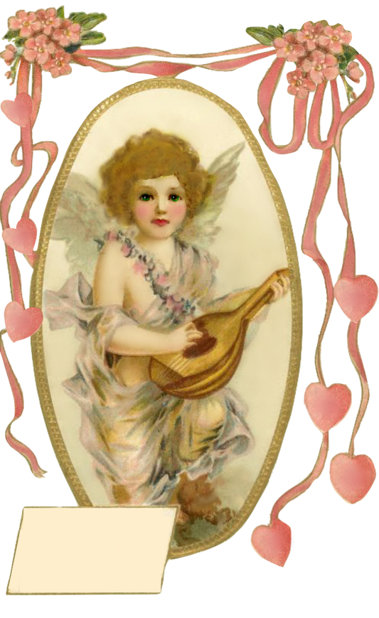 Victorian Greeting Angel Blank with Hearts & Ribbons Peach