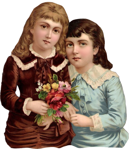 Victorian Sisters holding roses & flowers