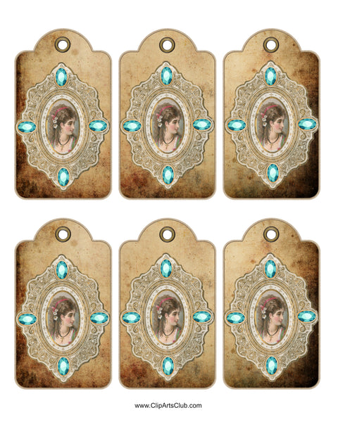 Victoriana Blue Tags Collage sheet Printable
