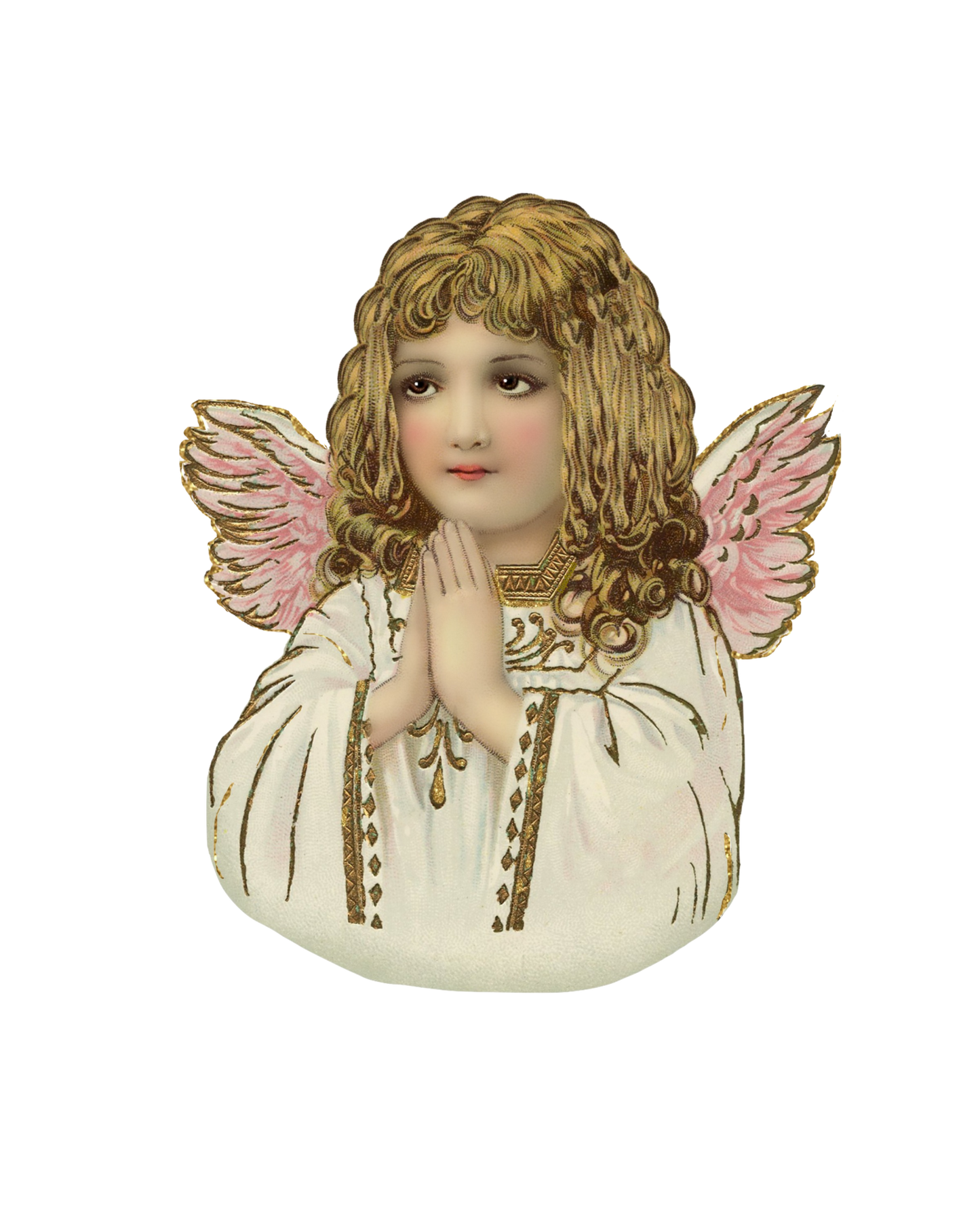 Vintage Angel Praying With ink & Gold Wings  Clip Art
