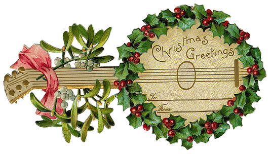 Vintage Banjo or Guiltar "Christmas Greeting" Label