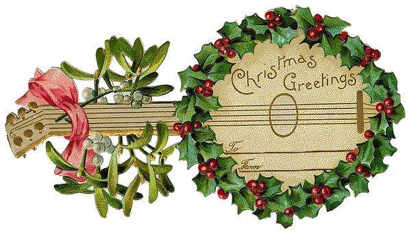 Vintage Banjo or Guiltar "Christmas Greeting" Label