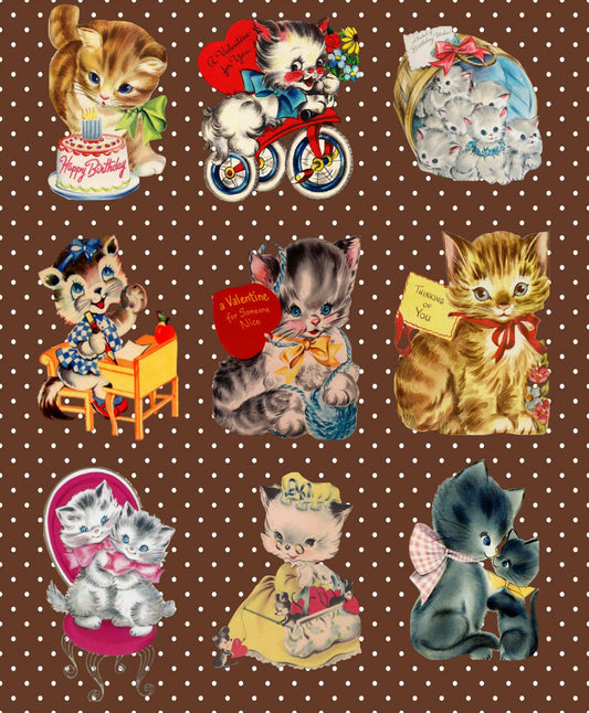 Vintage Kittens Collage Page - Brown Polkadots