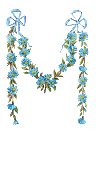 Vintage Victorian Flower Garland Blue Flowers & Blue Ribbon Bow