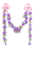 Vintage Victorian Flower Garland Purple Flowers & Pink Ribbon Bow
