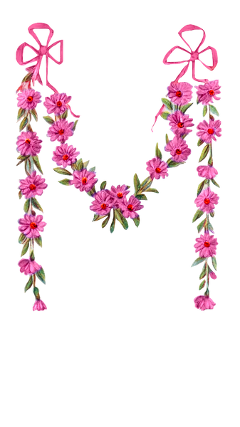 Vintage Victorian Flower Garland Pink Flowers & Pink Ribbon Bow