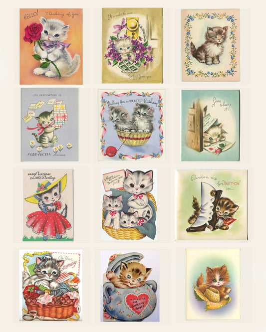 Vintage Kittens - Vintage Greeting Cards-Collage Sheet