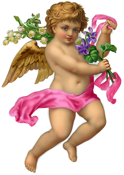 Vintage Angel with Pink Victorian Ribbon & Golden Wings