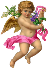 Vintage Angel with Pink Victorian Ribbon & Golden Wings