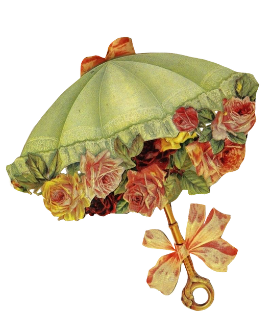 Green Vintage umbrella - Parasol with roses