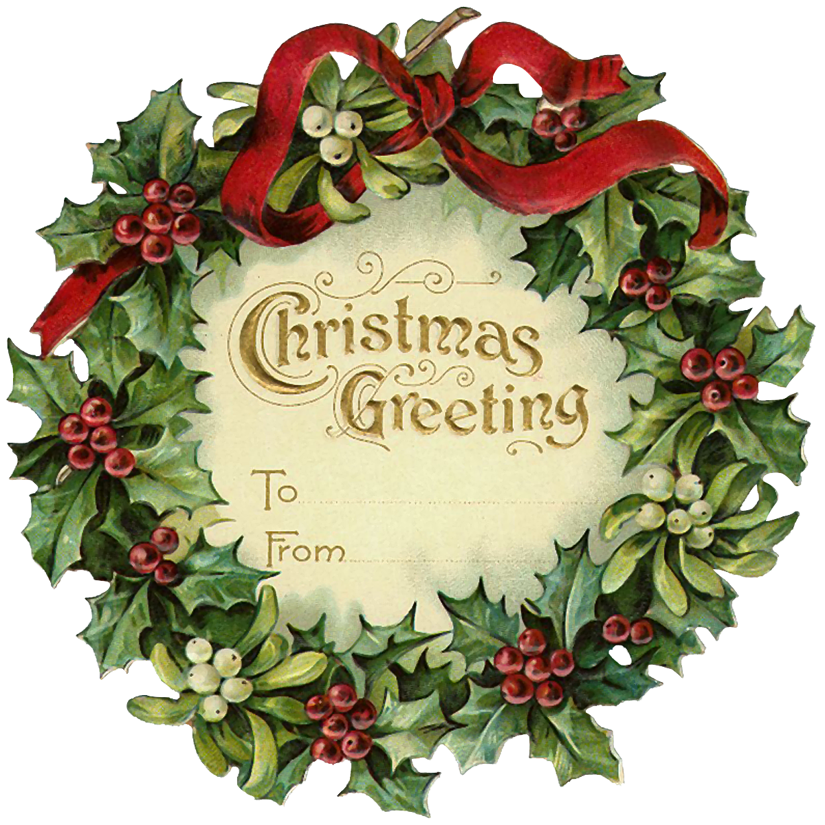 Vintage Christmas Wreath Greeting Label or Tag