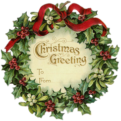 Vintage Christmas Wreath Greeting Label or Tag