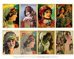 Vintage Gypsy Girls #2 Beautiful Printable ACEO ATC Cards Collage Sheet