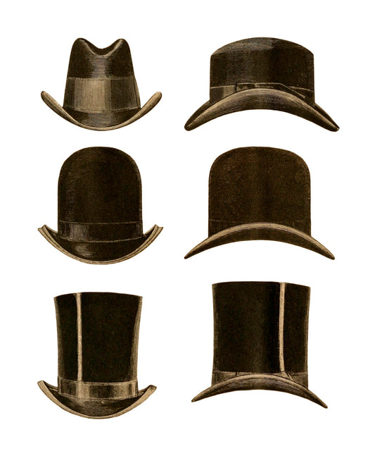 Vintage Mens Hat Collection - 6 Hats & A Printable Sheet