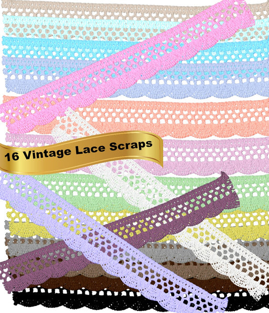 Vintage Lace Scraps in 16 colors - 16 separate images