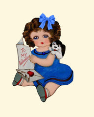 Vintage Valentine Girl with Puppy - Print & Clip Art PNG