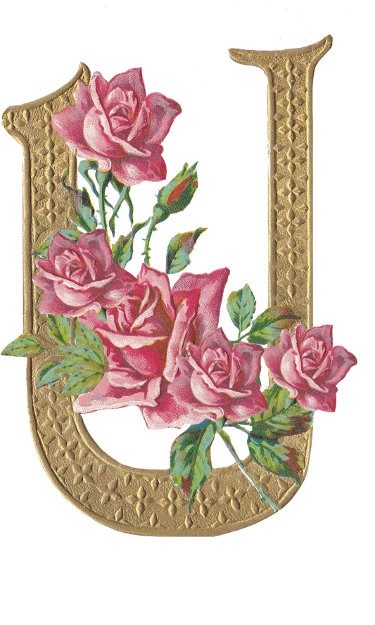Beautiful Viintage Gold Letter "U" with Roses - Initial, Monogram U