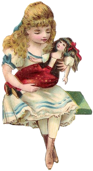 Little Girl sitting holding her doll - Vintage Victorian