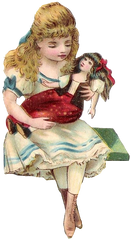 Little Girl sitting holding her doll - Vintage Victorian