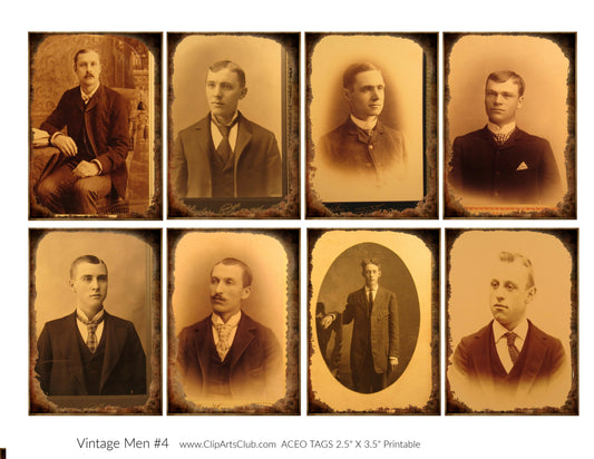 Antique Photos of Men ACEO/ATC Cards Vintage Men Collage Sheet Printable