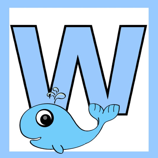 W - Whale alphabet Square