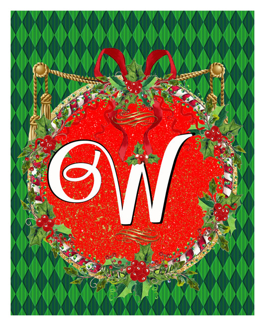 W- Christmas Monogram 8x10 Print Ready To Frame - INITIAL