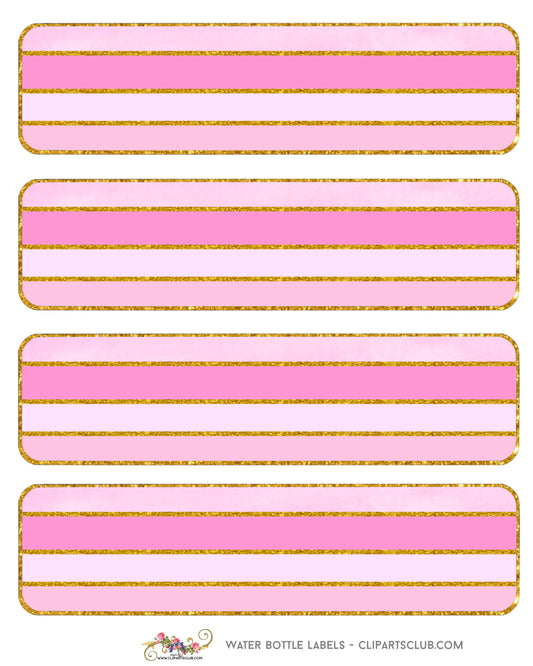 Pink Shades and Gold Glitter Stripe Blank Water Bottle Labels, Wraps