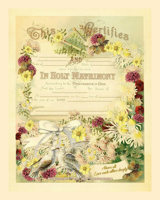 Vintage Style Marriage Certificate to Personalize & Frame 8x10 Print