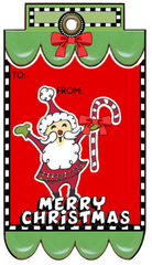 Whimsy Cute Santa Claus holding his candy cane Fancy Tag Clip Art Set