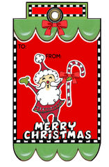 Whimsy Cute Santa Claus holding his candy cane Fancy Tag Clip Art Set