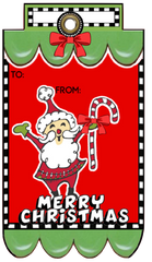 Whimsy Cute Santa Claus holding his candy cane Fancy Tag Clip Art Set