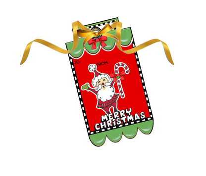 Whimsy Cute Santa Claus holding his candy cane Fancy Tag Clip Art Set