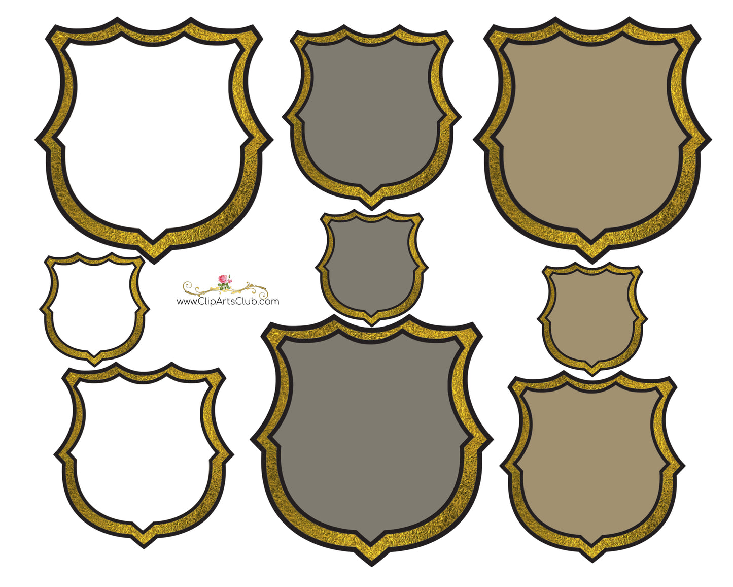 Gold Trimmed Blank Badges -White - Gold - Gray - Brown - Printable