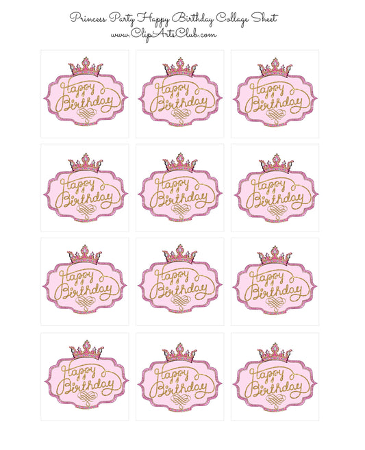 Beautiful Princess Party Sparkly Pink & Gold Glitter Happy Birthday Labels!