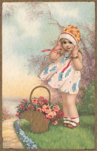 Beautiful Vintage Postcard - "Windy Day" Little Girl - Precious!