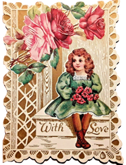 Vintage Victorian Little Girl - Beautiful Lace Card Insert with Roses - With Love
