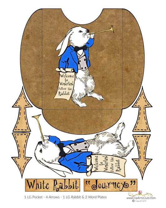 Alice in Wonderland Printable Craft Set - Large Junk Journal Pocket With Removable Rabbit