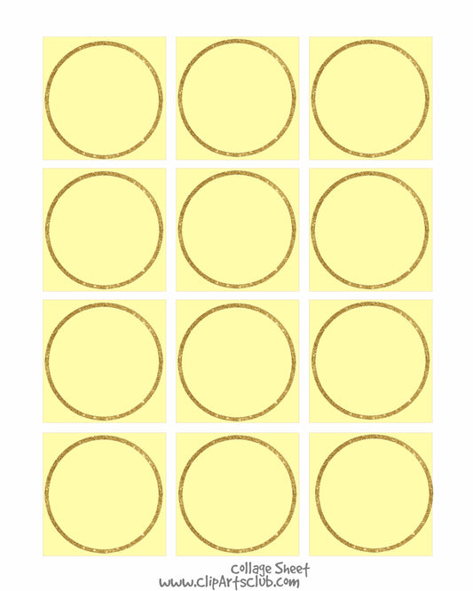 Yellow - GOLD Glitter Circle Square Collage Sheet Blanks Printable 8x10