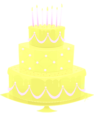 Birthday Cake - Yellow & Pink 3 Tier Fancy Cake with Candles