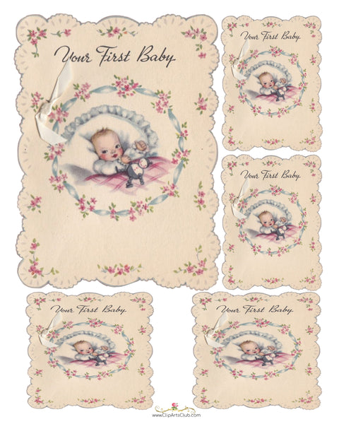 Your First Baby - Beautiful Vintage Baby - Postcards & Journal Cards Collage Sheet Printable