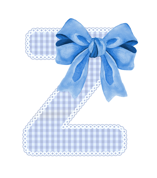 Baby Blue Gingham Alphabet & Bow A-Z