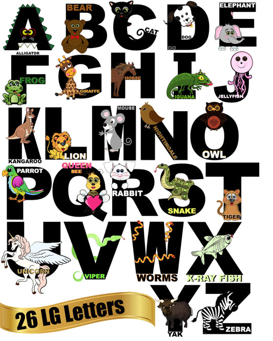 A-Z Large Adorable Animal Alphabet Set For Teaching ABCs 26 Large Images