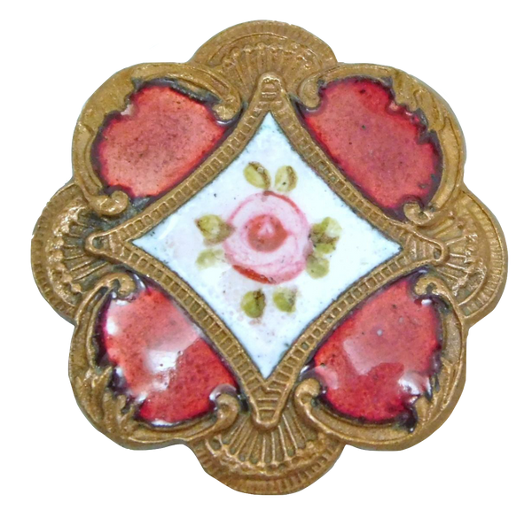 Antique Metal Enamel Button #9 rose