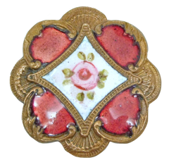 Antique Metal Enamel Button #9 rose