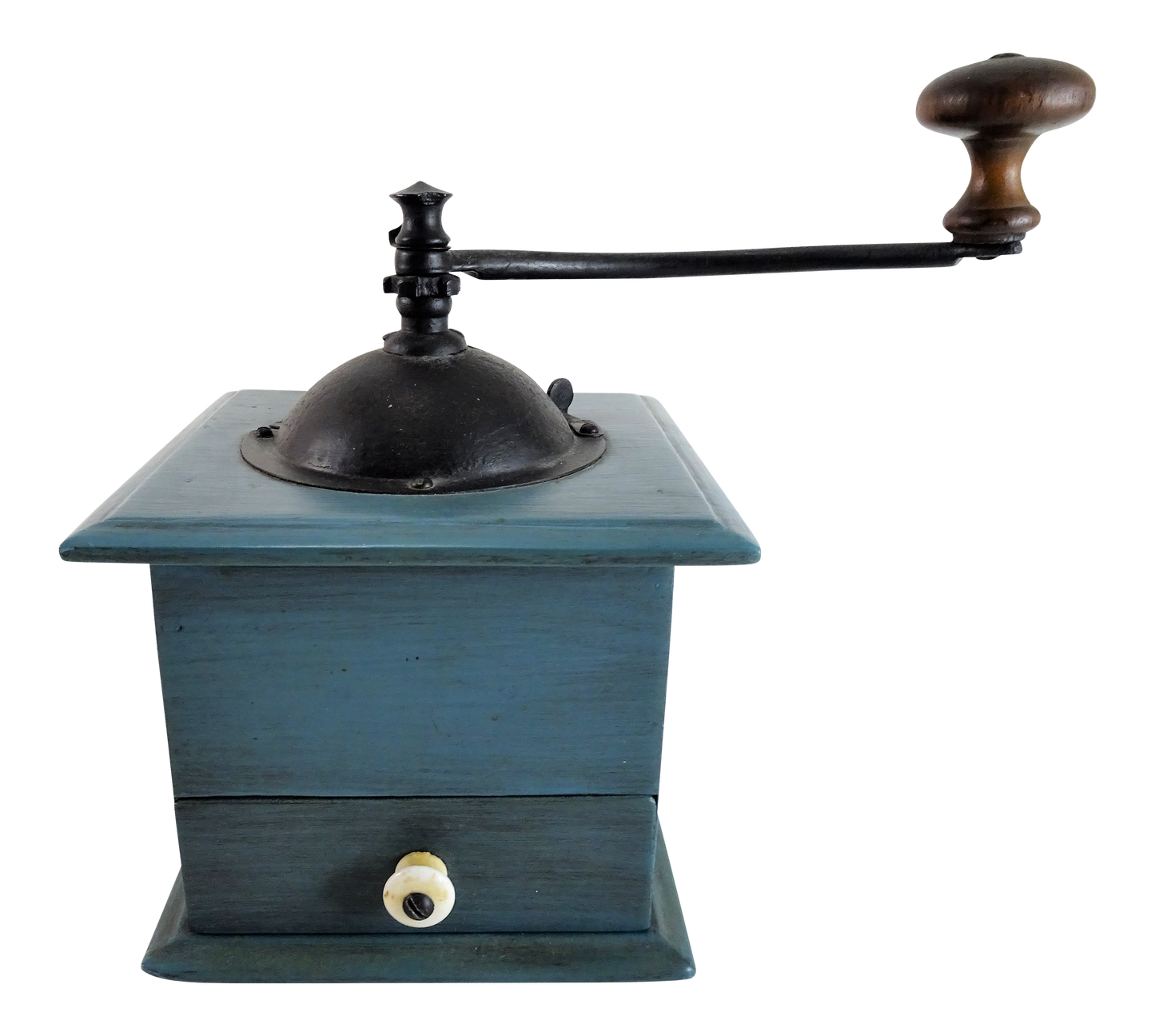Antique coffee grinder country blue wood