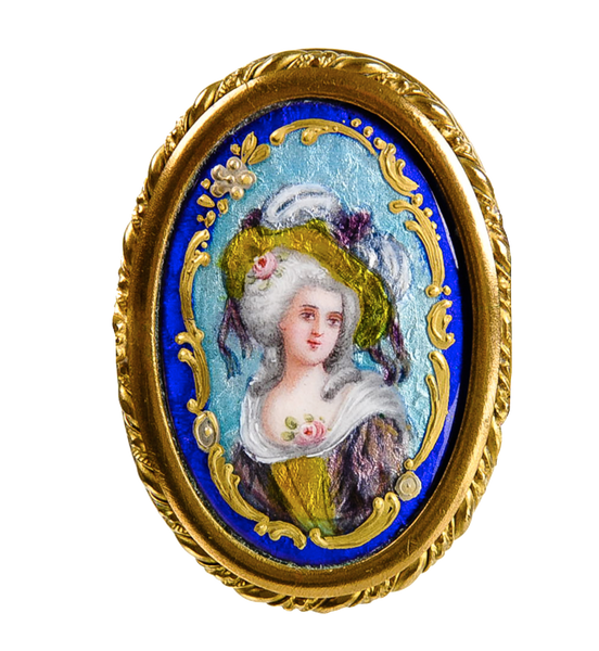 Beautiful Antique Enamel Portrait Brooch