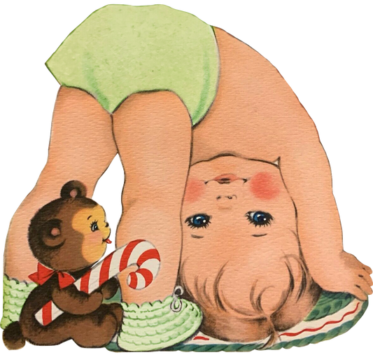 Green Cute Adorable Christmas Baby Butt - Monkey licking his candy cane