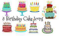 8 Birthday Cake Small Icons for Calendars & Scrapbooks